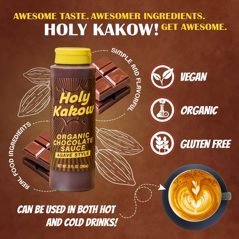 Holy Kakow Organic Chocolate Sauce - Organic Chocolate Syrup, Sweetened