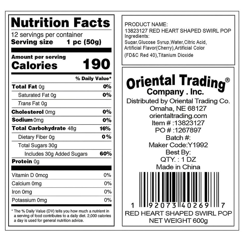 RED HEART SHAPED SWIRL POP - Edibles - 12 Pieces