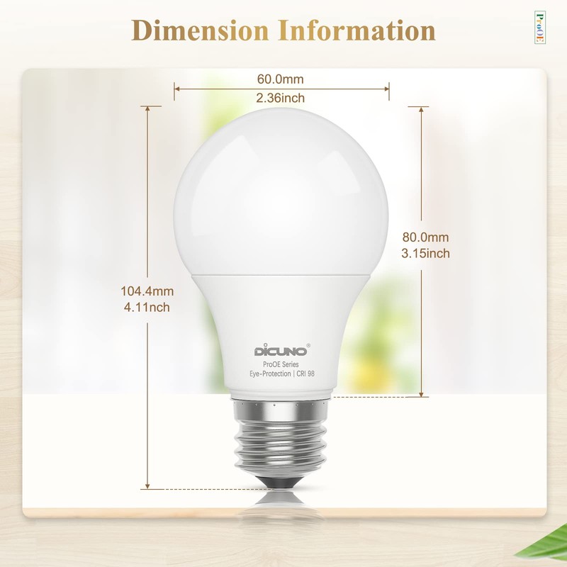 DiCUNO ProOE A19 LED Bulbs 60W Equivalent, 3000K Warm White,