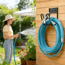 HOMNATURE Garden Hose Holder Wall Mount, Heavy Duty Metal Water Hose Hanger for Outside, Sturdy Hose Reel Hooks for Garden, Garage or Yard Storage