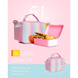 Bagseri Lunch Bag for Girls - Kids Lunch Box for Girls Reusable Leak-Proof and Insulated Kids Lunch Bag Toddler Lunch Box for Daycare and School, Glitter Pink Unicorn (Water Bottle Not Included)