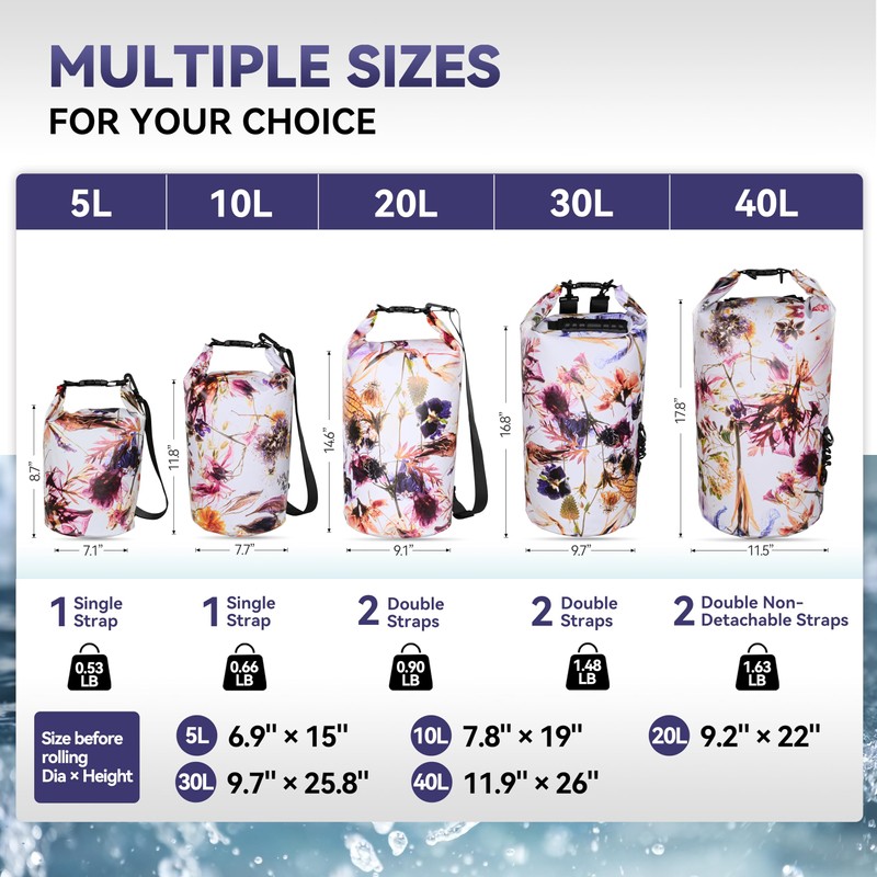 MARCHWAY Floating Waterproof Dry Bag Backpack 5L/10L/20L/30L/40L, Roll Top Sack