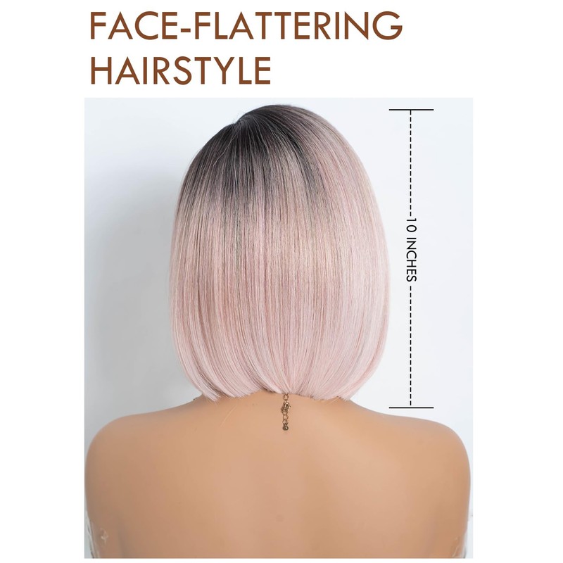 Joedir Ombre Pink Bob Wig with Side Part Synthetic Lace