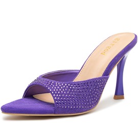 girgod Rhinestone Heels for Women Open Pointed Toe Heels Sparkly Slip On Mule Heels Wedding Dressy Pumps