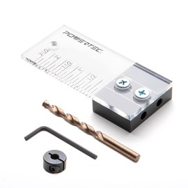 POWERTEC 71715 Dowel Drilling Jig with Depth Scale, Laser Cut Alignment Marker, Cobalt M-35 Drill Bit and Split Ring Stop Collar, 1/4-inch