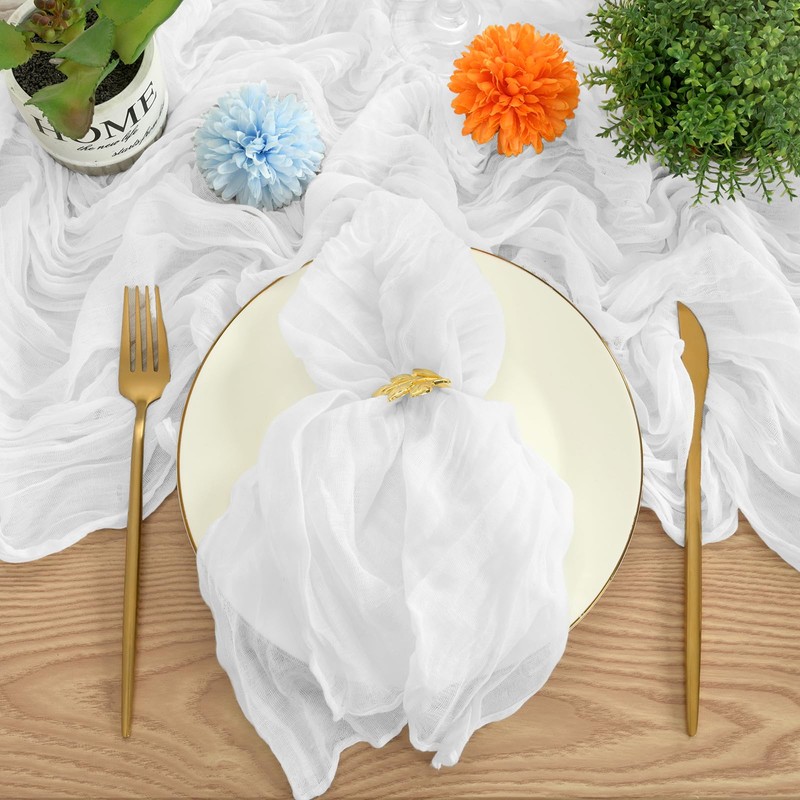 Teruntrue 4 Pack White Cheesecloth Table Runner Semi-Sheer Table Runner