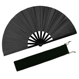 EOSAU Boots on The Ground Hand Fan, Large Rave Fan Clacking Fans for Line Dancing Popping Folding Hand Fan Foldable for Kungfu Festival EDM Party Music (Black)