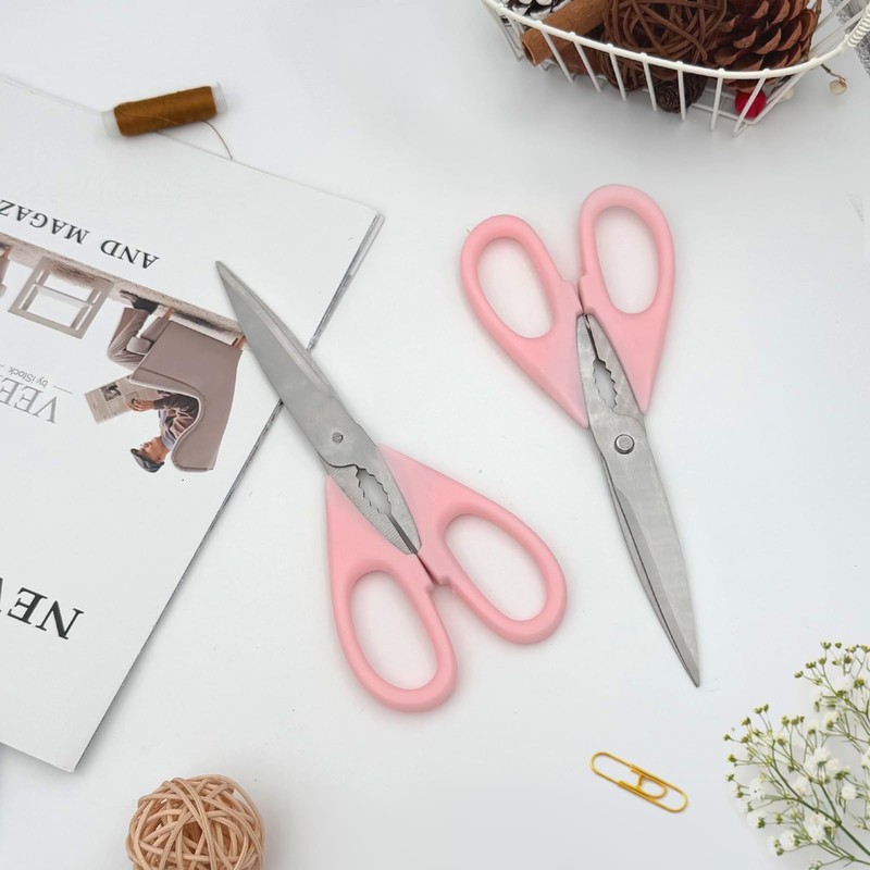 Mnvhoky 2-Pack Pink Kitchen Scissors, Heavy-Duty All-Purpose Meat Shears, Stainless