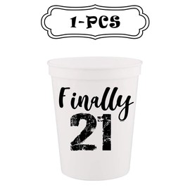 Veracco Finally 21 Cheers To 21 Years Twenty First Stadium Party Cup Funny 21s Birthday Gag Gifts For Him Herr Party Favors Decorations (White/Black, 12)