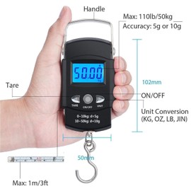 Aofan Portable Digital Travel Suitcase Scales, Electronic Luggage Hanging Scale, Fishing Scale with Backlit LCD Screen and Measuring Tape Ruler,Outdoor,Home Use 110 lb/ 50 KG Capacity