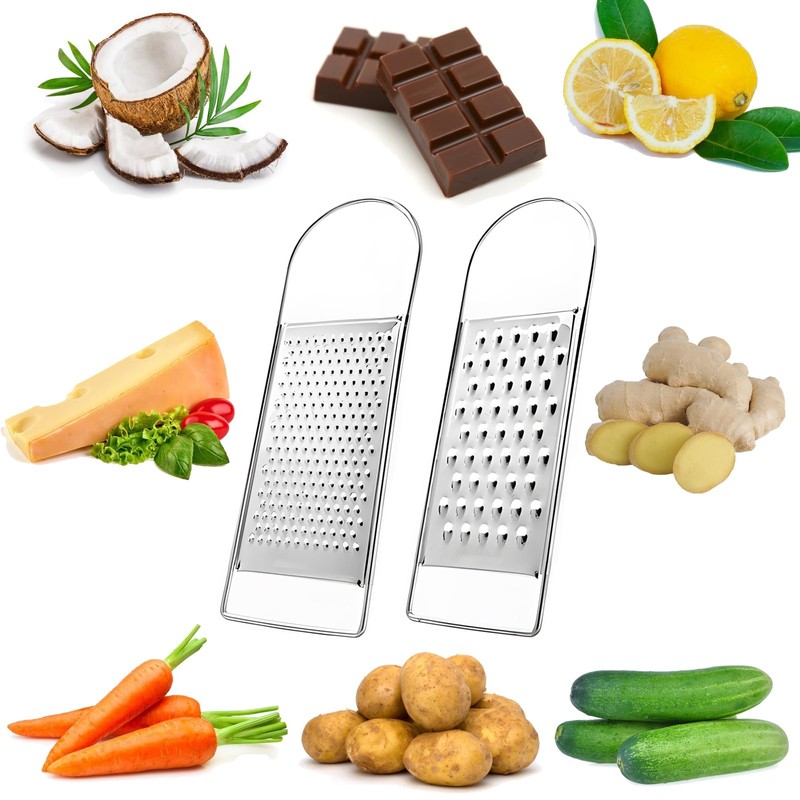 2 Pack Cheese Grater Handheld, Flat Coarse Stainless Steel Food
