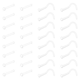 Longita 26pcs Clear Nose Stud L Shape Nose Stud Nose Ring Retainer Bioflex Plastic Nose Hoop 20 Gauge Piercing