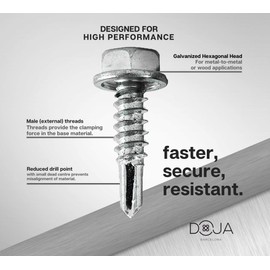DOJA Industrial Hexagon Drilling Screws 4.8 x 19 Pack 100 Trapezoidal Sheet Metal Self-Tapping Screws Drilling Screws with Hex Head Self Tapping Screws without Sealing Disc