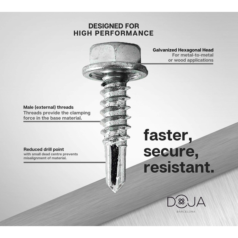 DOJA Industrial Hexagon Drilling Screws 4.8 x 19 Pack 100