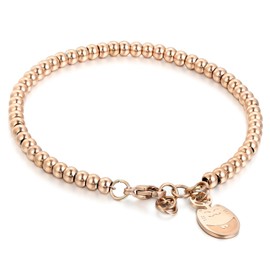 Flongo BFF Bracelet Friendship Necklaces Partner Bracelets 2 Pieces Stainless Steel Bangles Silver Rose Gold Ball Chain Pearl Beads Happy Cat Kitten Heart Men Women Set, Stainless Steel, Pearl