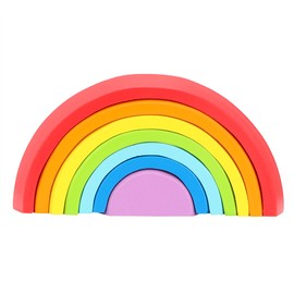 Wooden Rainbow Colored Arch Bridge Building Blocks DIY Assembly Educational Toys