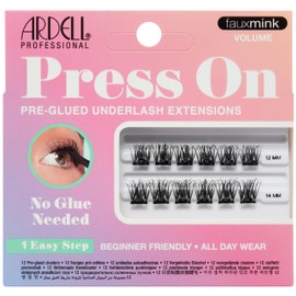 Ardell Press On Pre-Glued Eyelash Extension - Fauxmink Volume, Customizable DIY Lash Clusters, All-Day Wear, 12mm and 14mm Individual Lashes, 12 Count