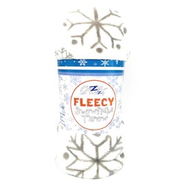 Cozydoze Xmas Blankets - Fleecy Throws. Christmas Trees, Reindeer, Owls, Winter Snowflakes In Red, Blue, Silver Grey, Gold, White. Warm & Cosy Double Thermal Fleece (Snowflakes White/Silver)