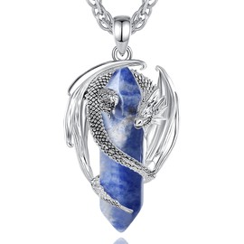 AEONSLOVE Viking Dragon Necklace with Crystal, Obsidian Chain for Men Women Amethyst Tiger's Eye Pendant Lapis Lazuli Chakra Healing Stones Jewellery Crystal Necklace, Copper copper Lapis Lazuli