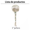Peluca Trenza Rubia Brillante Con Adornos De Flor Azul