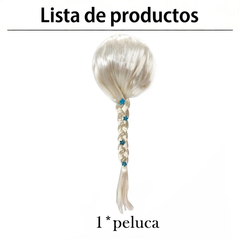 Peluca Trenza Rubia Brillante Con Adornos De Flor Azul