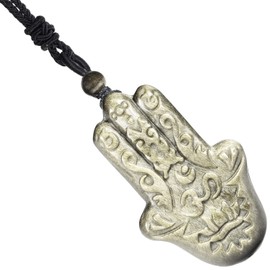 mookaitedecor Golden Obsidian Hamsa Hand Pendant Necklace Lucky Charm for Men Women, Healing Crystal Semi Precious Stone Quartz Reiki Amulet Necklace for Protection Wealth Spiritual Jewellery Gifts