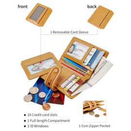 TFKGS Small Wallet for Women Vegan Leather RFID Blocking Bifold Compact Credit Card Holder with Zipper Coin Pocket Yellow