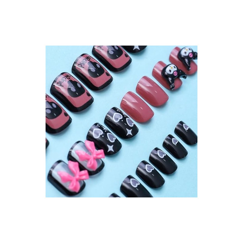 Handmade Nail Tip, Long Almond, Stiletto False Nails, Pink, Black,