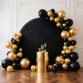 MEHOFOND 6.56 Feet (2Meters) Pure Black Circular Background Birthday Baby Shower Wedding Custom Party Decoration Background Banner Newborn Photography Prop (Without Stand)