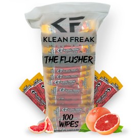 THE KLEAN FREAK FLUSHER - 100 Pack FLUSHABLE WIPES Flushable Wipes For Adults & Kids Unscented/Scented - 100% BIODEGRADABLE Individual Wrapped Travel WET Wipe for Toilet - Juicy Grapefruit