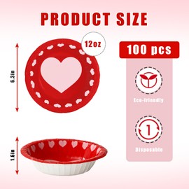 100 Pcs Valentine's Day Paper Bowls Disposable Serving Bowls Red Pink Love Heart Ice Cream Bowl for Valentine's Day Wedding Party Supplies