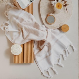 Turkish Cotton Kitchen Hand Towel Set of 2 (Zigzag Beige)