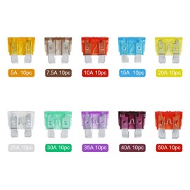 AHL 100pcs Auto Motorcycle Car Boat Truck Blade Fuse Box Assortment 5A 7.5A 10A 15A 20A 25A 30A 35A 40A 50A