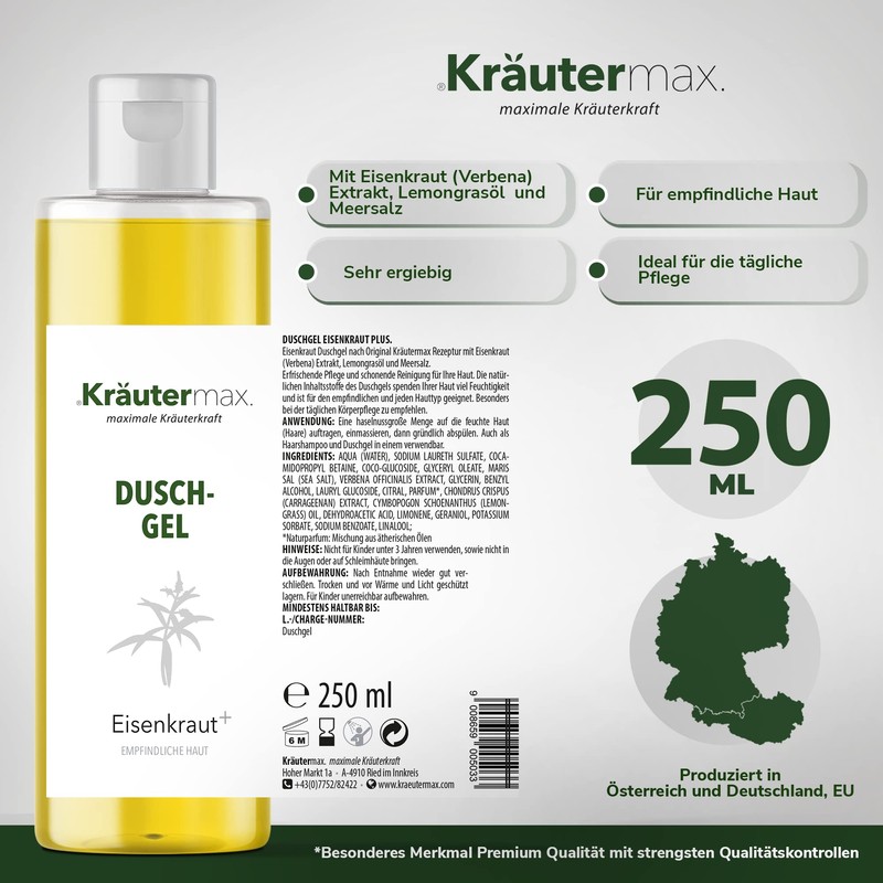 Kräutermax. Verbena Shower Gel Also Shampoo Soap Liquid and Liquid