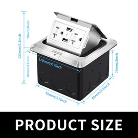 Vagueior Pop-Up Floor Box Kit, Waterproof Electrical Outlet Cover Box, Hidden 4.8A USB & 20A Tamper-Resistant Receptacle Outlet with Slow Elastic Damping, UL Certified, Silver(2 Pack)