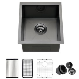 ZDHHT Black Undermount Kitchen Bar Sink, 15 x 16 x 9 Inches T304 Stainless Steel Prep Sink Outdoor Sink Laundry Sink Small Kitchen Sink