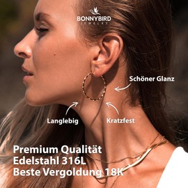 BONNYBIRD® BonnyFly Premium Hoop Earrings for Women, Made of Surgical Steel in Silver, Gold and Rose Gold, 100% Waterproof and Skin-Friendly (40 mm), Stainless Steel, Not applicable
