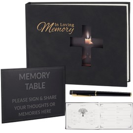Funeral Guest Book For Memorial Service,in Loving Memory Funeral Guest Book,Celebration of Life Guest Book with Memory Table Sign & Back Pocket & Black Pen-Guest Sign in Book for Funeral Service
