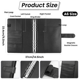 JIANTA A5 Binder 6 Hole A5 Ring Binder Made of Faux Leather Budget A5 Binder Ring Binder Refillable with Inner Pockets Budget Binder A5 Notebook Binder Black (without Inner Paper)