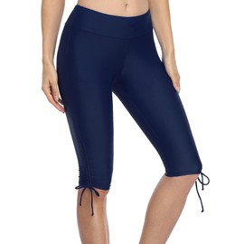 Firpearl Women's Swim Shorts Drawstring UPF50+ Swim Capris Board Shorts Swimsuit Bottom US12 Navy