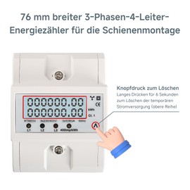 XTM024 LCD Digital Electricity Meter, Electricity Meter, 3 Phase Digital Three-Phase Meter, DIN Rail, 4P DIN LCD 50 Hz, 3 x 230 V / 400 V / 80 A, KWH Watt Meter Energy Meter