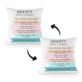 FLDAS Anxiety Coping Statements Decorative Double-Sided Throw Pillow Covers 18×18 Inch, School Counseling Pillow Cases Cushion for Bedroom Living Room, Mental Health Therapy Women Men Kids Gifts