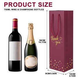 24PCS Thank You Wine Gift Bags Gold Foil Burgundy Kraft Paper Wine Bottle Gift Bags with Handle for Wedding, Birthday, Bridal Shower Anniversary Party Favor Housewarming Hostess Appreciation Gifts