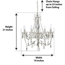 gypsy color The Original Brink House 5 Light Crystal White Hardwire Flush Mount Chandelier H21”xW19”, White Metal Frame with Clear Glass Stem and Acrylic Crystals