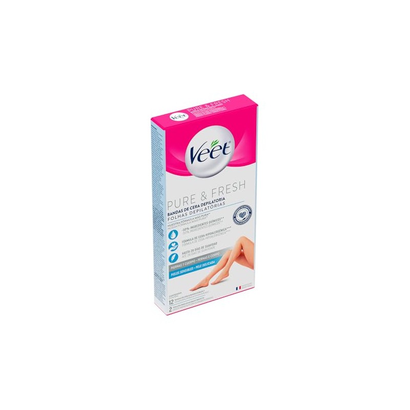 Veet Pure & Fresh, Bandas de Cera Depilatoria, Piernas y