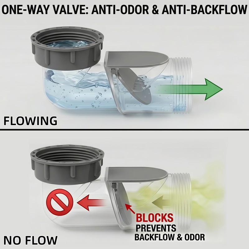 1-1/2" Anti-Odor Sink Trap, One-Way Drain Valve Backflow Preventer, 1