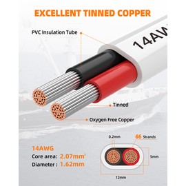 CONEPY - Cable marino de calibre 14, cable de grado marino dúplex 14/2, resistente al agua IP68, sin oxígeno, alambre trenzado de PVC de 14 AWG para barco, automóvil, RV, solar, tiras LED (15 pies)