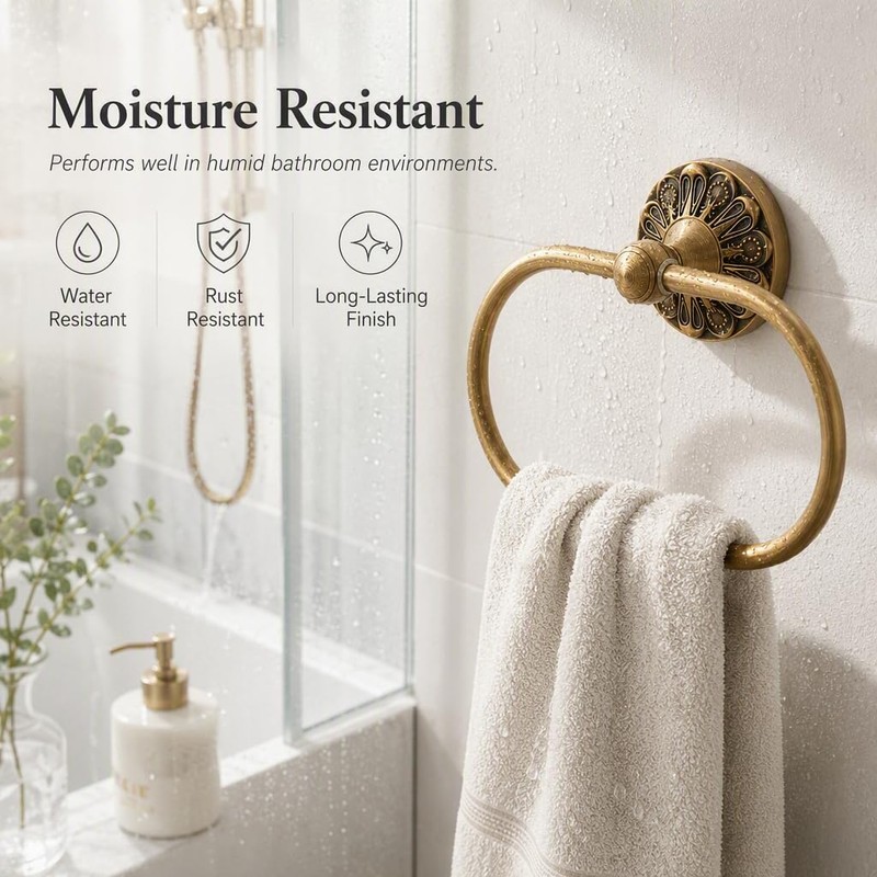 Antique Brass Towel Ring Wall Mounted 180° Rotatable 8.6 Inch