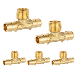 (Pack of 5) EFIELD Pex-A Expansion Brass Fittings 1/2" Pex X 1/2" Pex X 1/2" Male NPT Adapter Tee, ASTM F1960