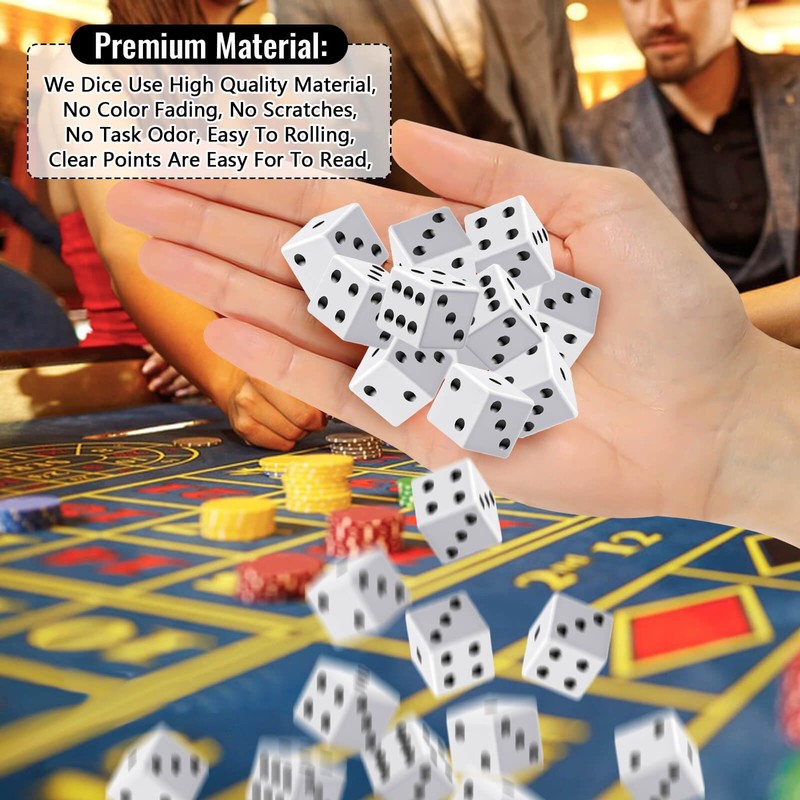 Rerdeim 60 Pieces Standard Dice, 16mm Bulk White Opaque Black